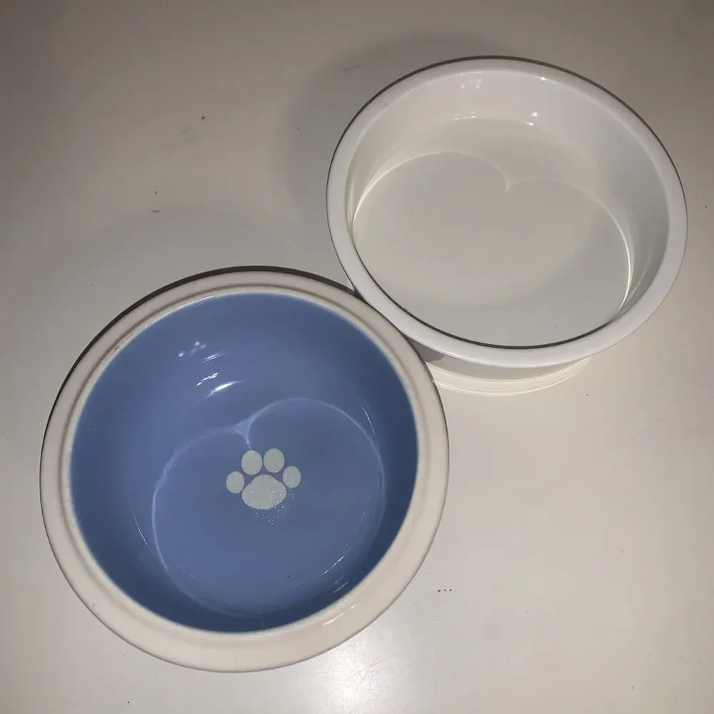 Ceramic Top Paw Dog Chow Bowl, & Water Dish  D/W & Micro Safe - EUC